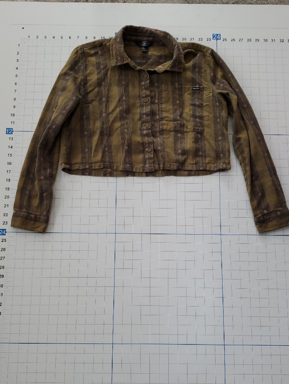 Volcom Olive and Brown Plaid Cropped Button-Down Shirt - Picture 5 of 6